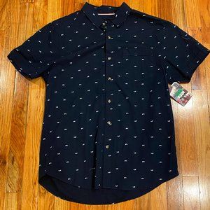 NWTs Navy Casual Fish Bones Button-Down Shirt Iron Co Size Large